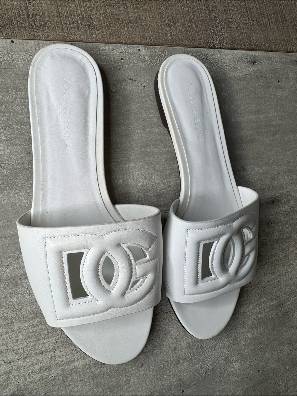 Dolce & Gabbana White Leather Logo Slide Sandals ( no longer have box) - Picture 2 of 4